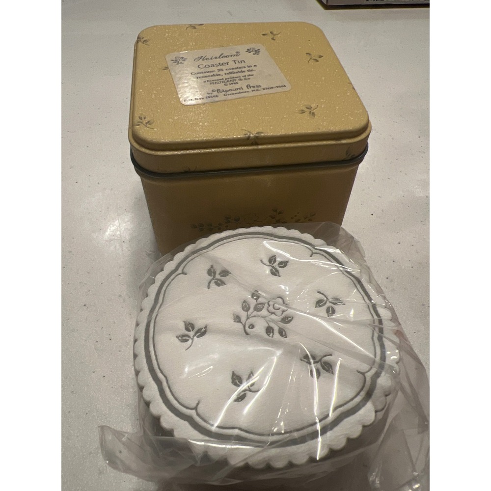 Vintage 1985 Pfaltzgraff Heirloom Coaster Tin 35 Paper Coasters Potpourri Press
